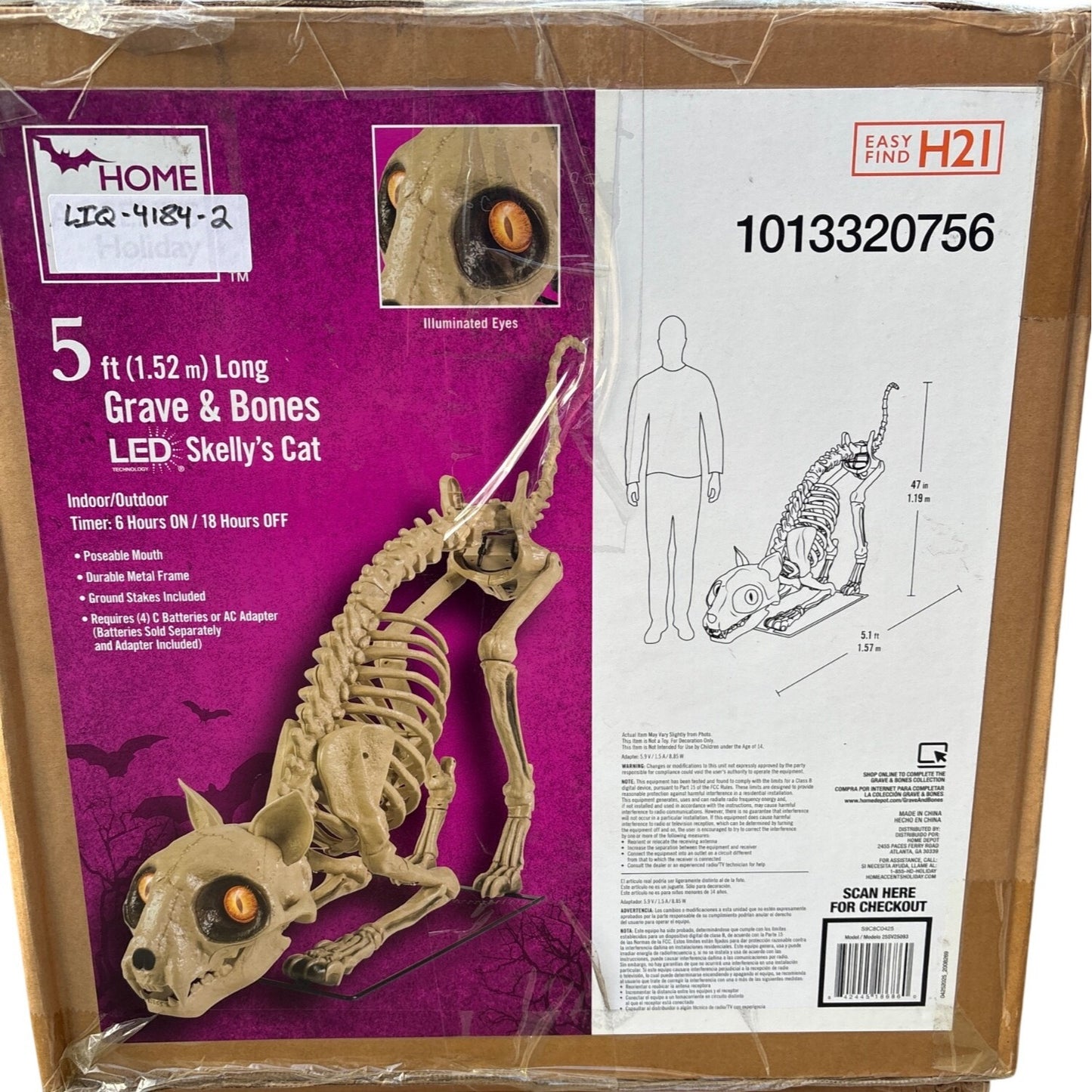 5 Ft Long Grave & Bones LED Skelly's Cat Home Depot Halloween