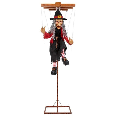 6 Ft Animated LED Grave & Bones Marionette Witch With Motion Activation