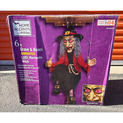 6 Ft Animated LED Grave & Bones Marionette Witch With Motion Activation