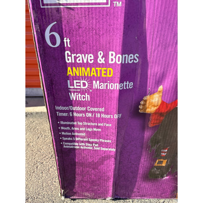 6 Ft Animated LED Grave & Bones Marionette Witch With Motion Activation