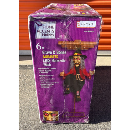 6 Ft Animated LED Grave & Bones Marionette Witch With Motion Activation