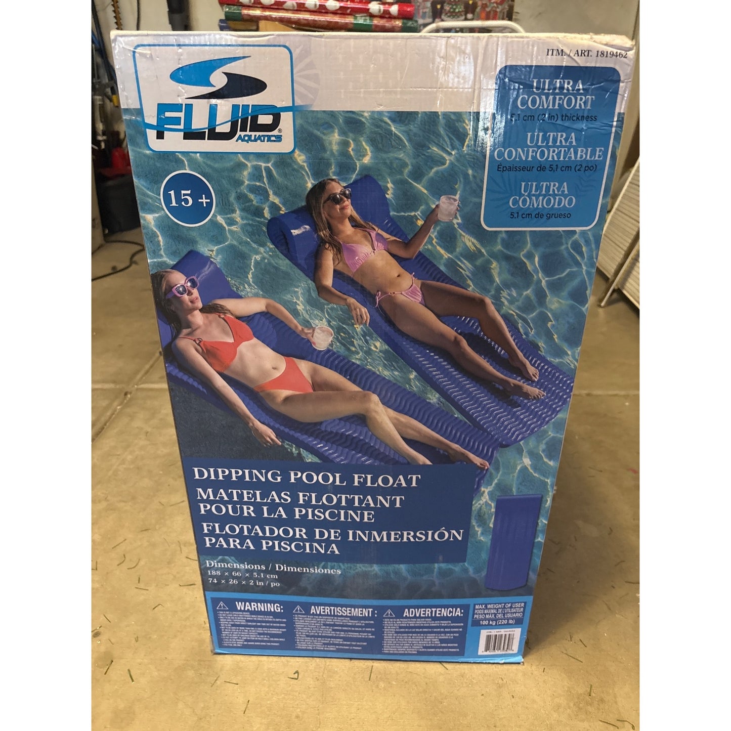 Fluid Aquatics Dipping Pool Float 2 in Thick Ultra-Comfortable Blue 74 x 26 in Dimensions