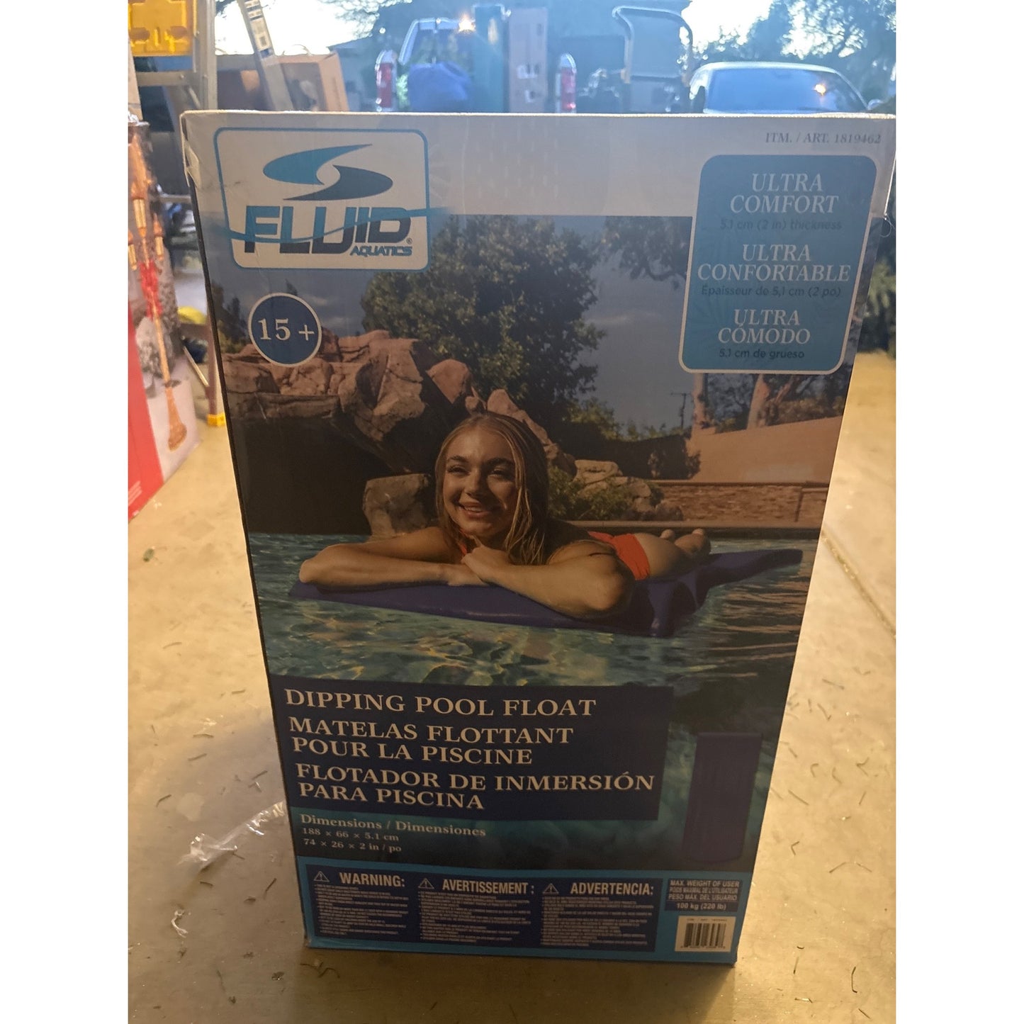 Fluid Aquatics Dipping Pool Float 2 in Thick Ultra-Comfortable Blue 74 x 26 in Dimensions