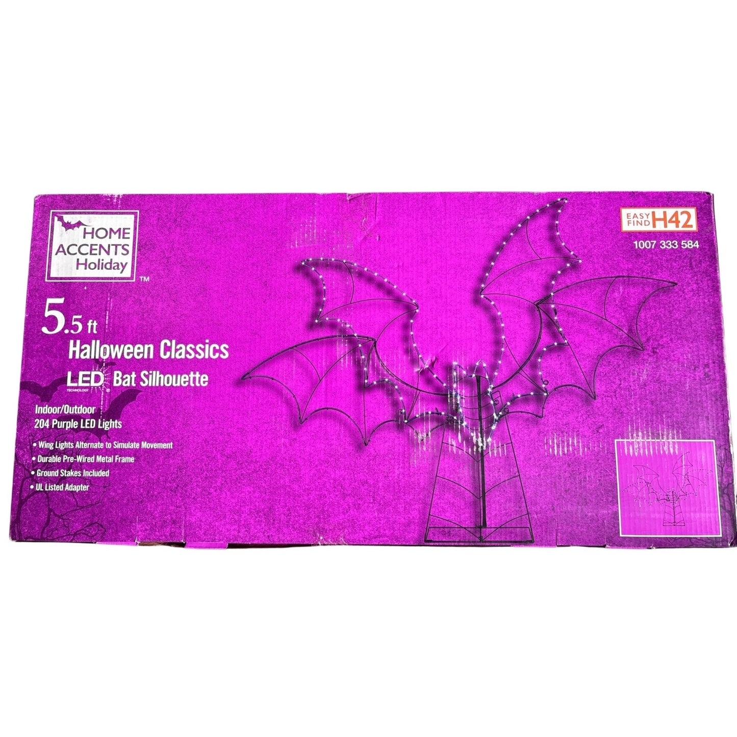 5.5 Ft Halloween LED Bat Silhouette With 204 Purple Lights Indoor/Outdoor