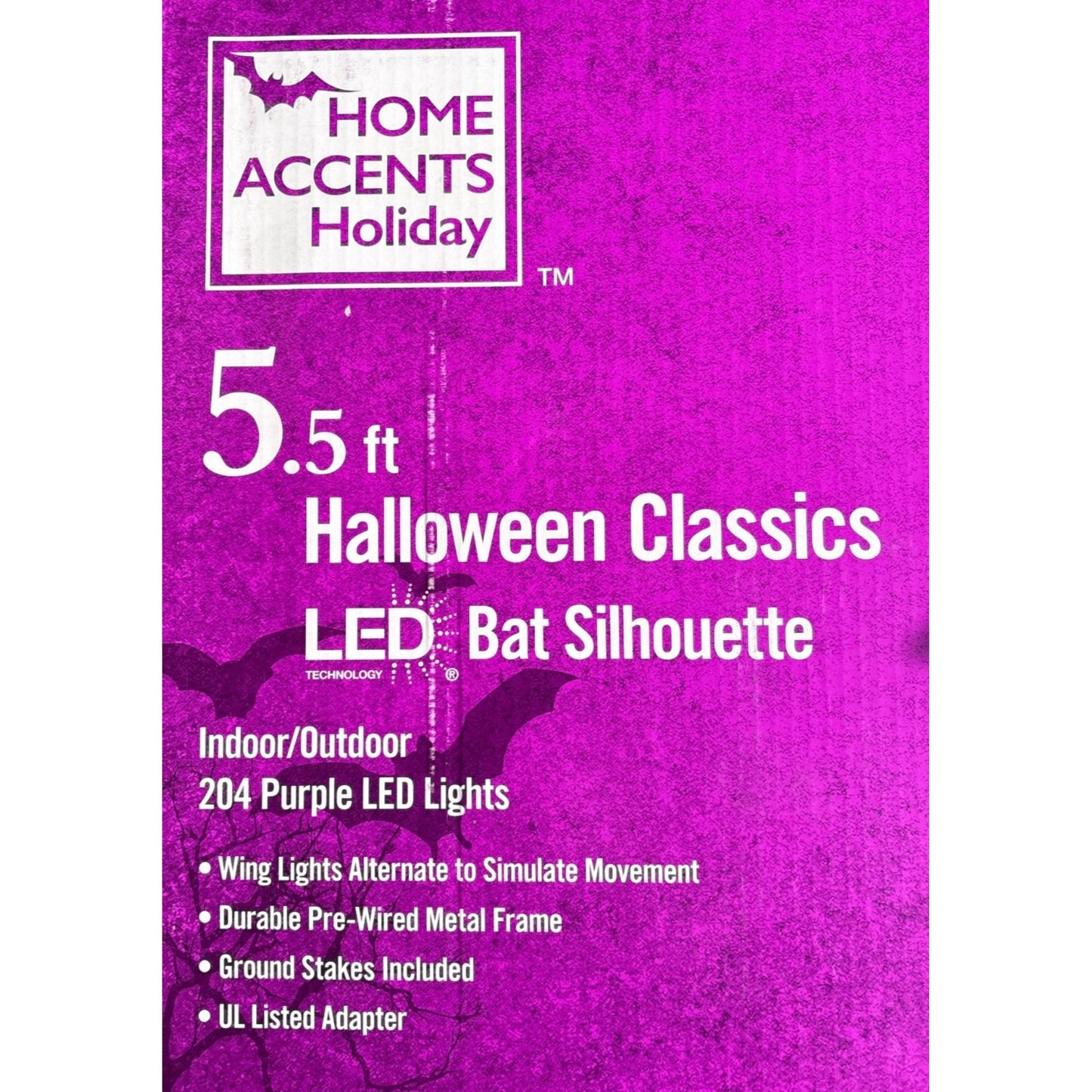5.5 Ft Halloween LED Bat Silhouette With 204 Purple Lights Indoor/Outdoor