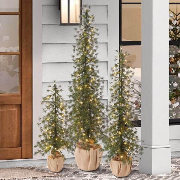 Alpine Artificial Trees with LED Lights, Set of 3