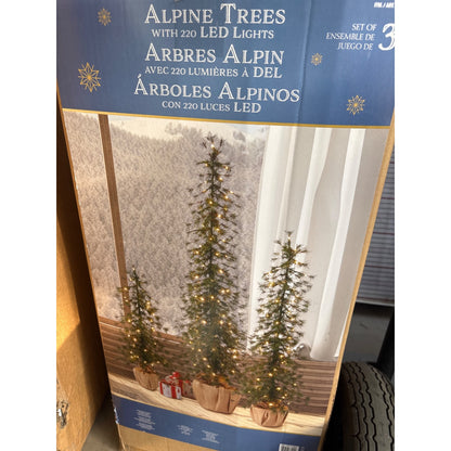 Alpine Artificial Trees with LED Lights, Set of 3