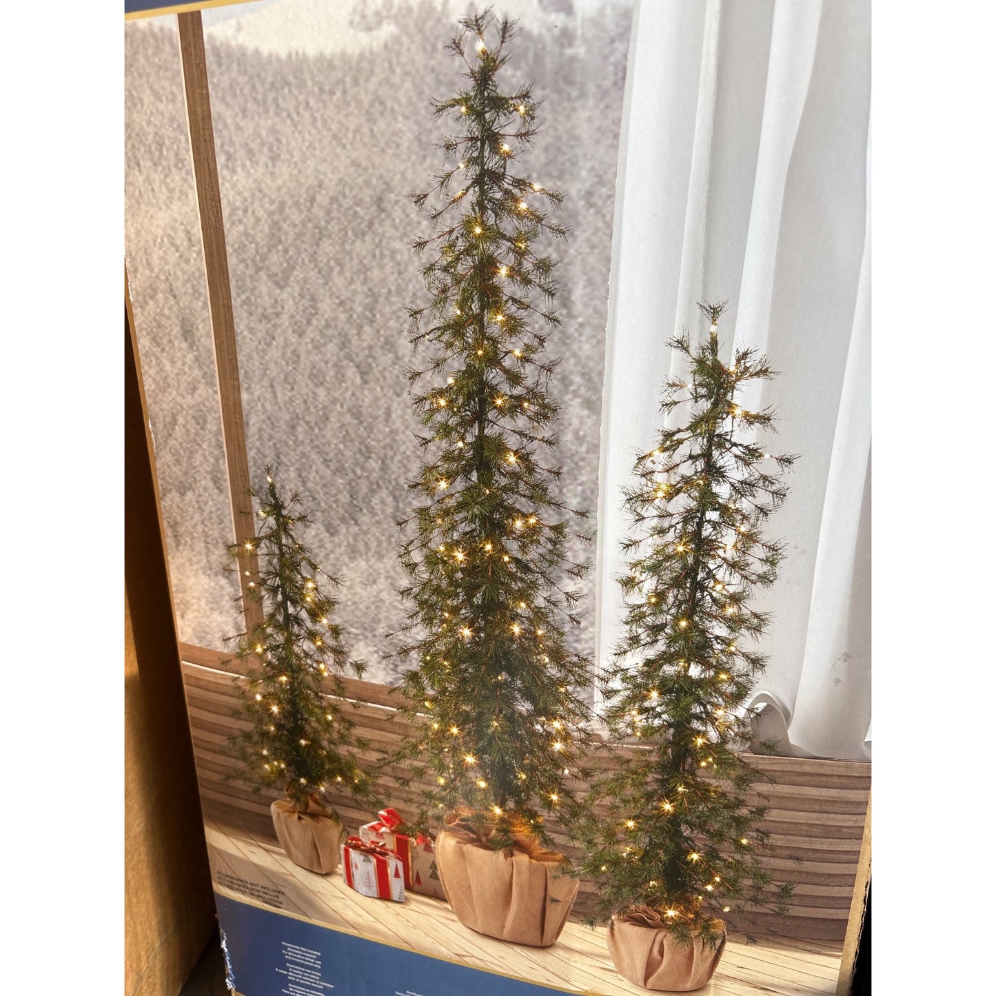 Alpine Artificial Trees with LED Lights, Set of 3