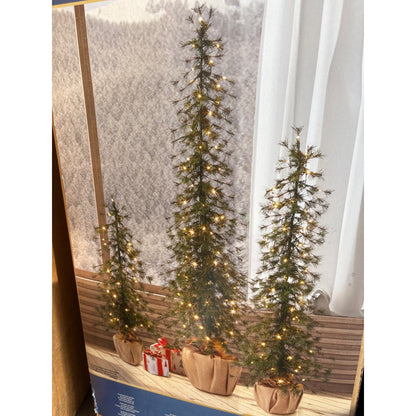 Alpine Artificial Trees with LED Lights, Set of 3
